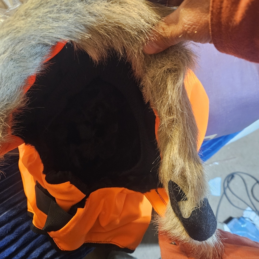 New Blaze Orange and Faux Fur Pullover Hood - Picture 5 of 7